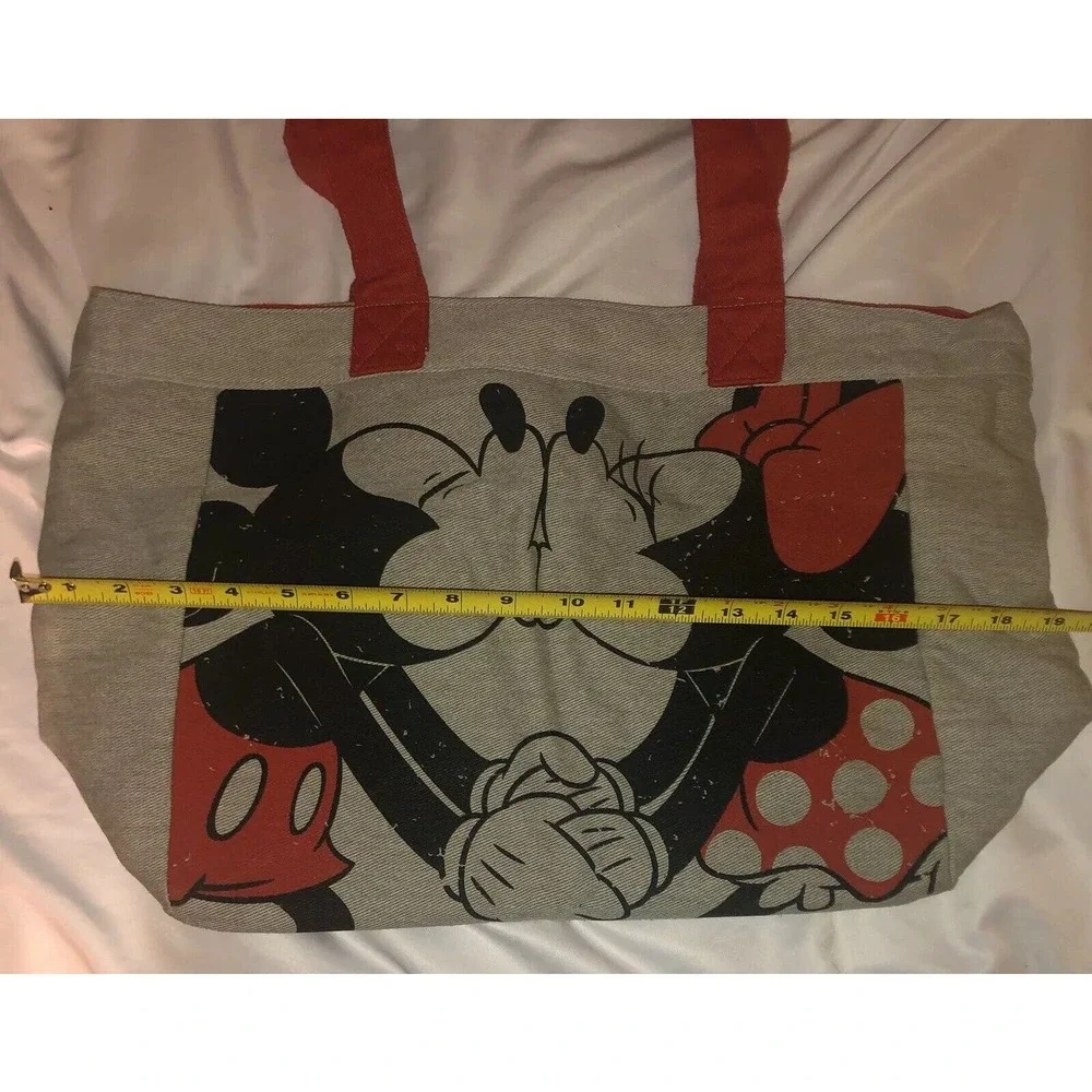 Disney Store Mickey & Minnie Mouse‎ Canvas Tote Bag Logo Gray Black Red Graphic
